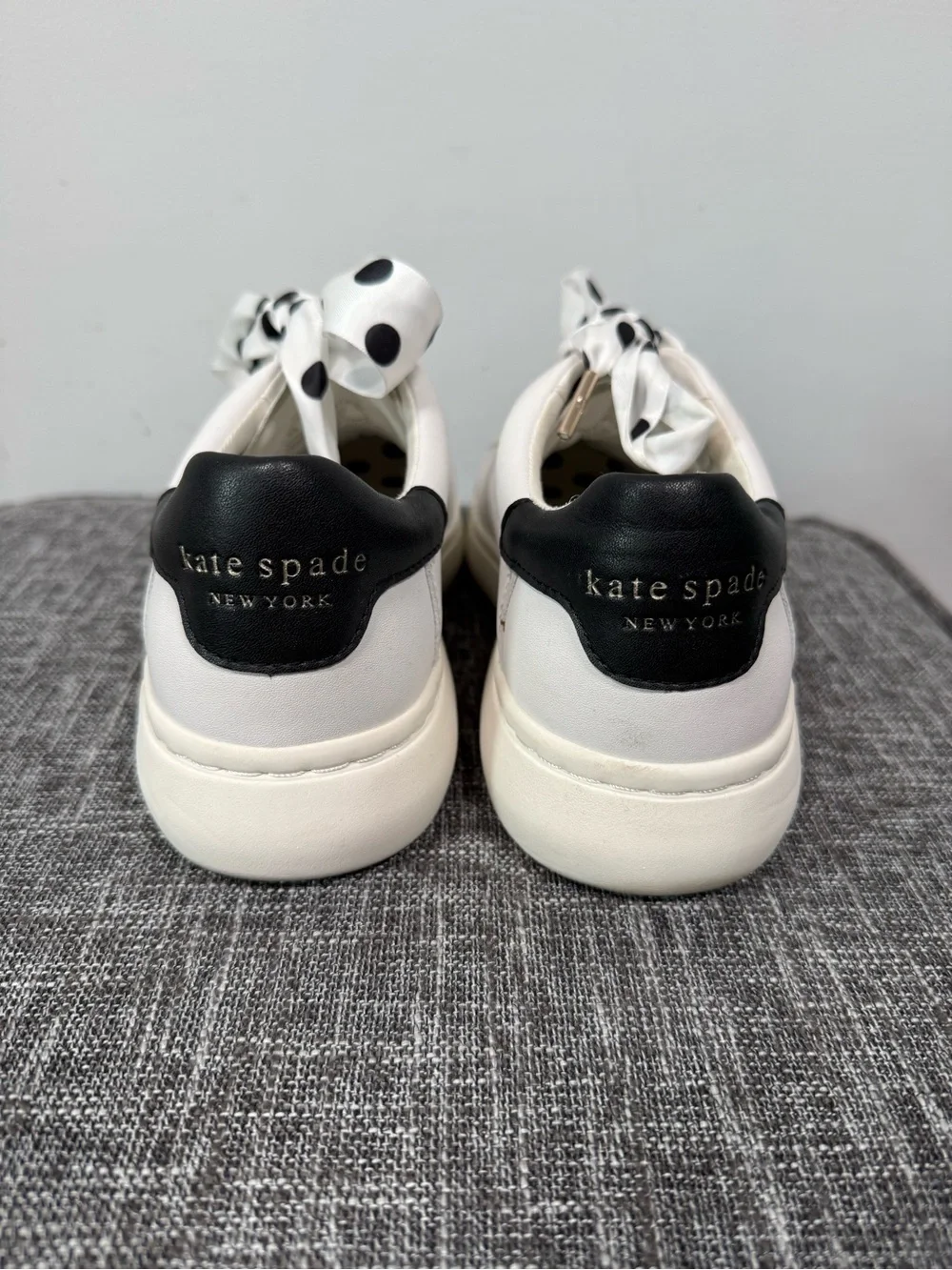 Kate Spade New York White Leather Lift Polka Dot Ribbon Sneakers Size 7.5